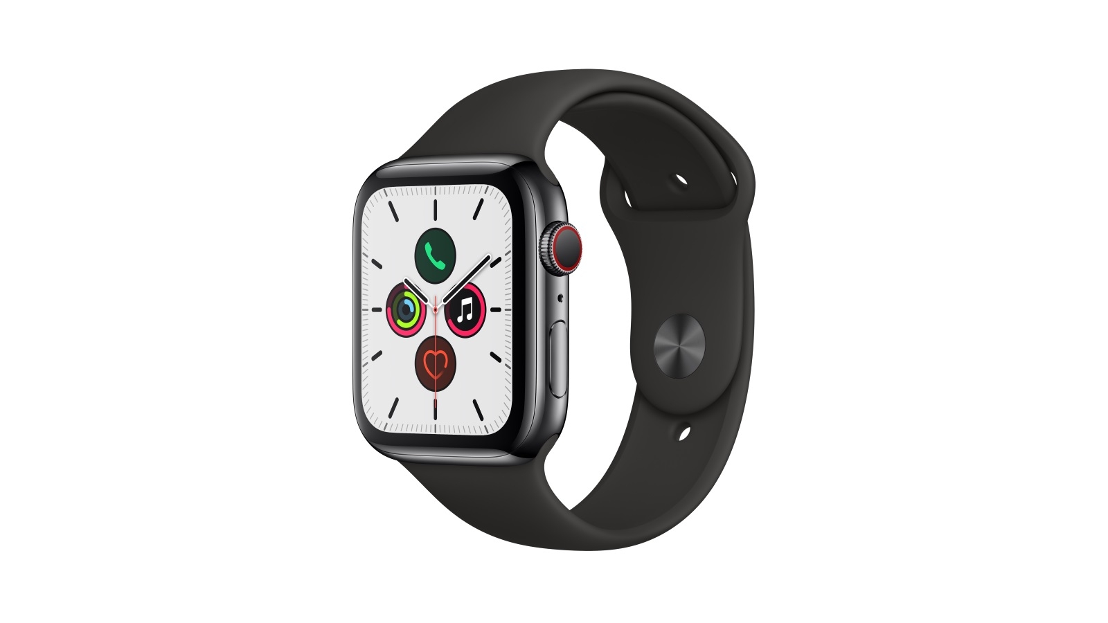 apple watch stainless steel case with white sport band