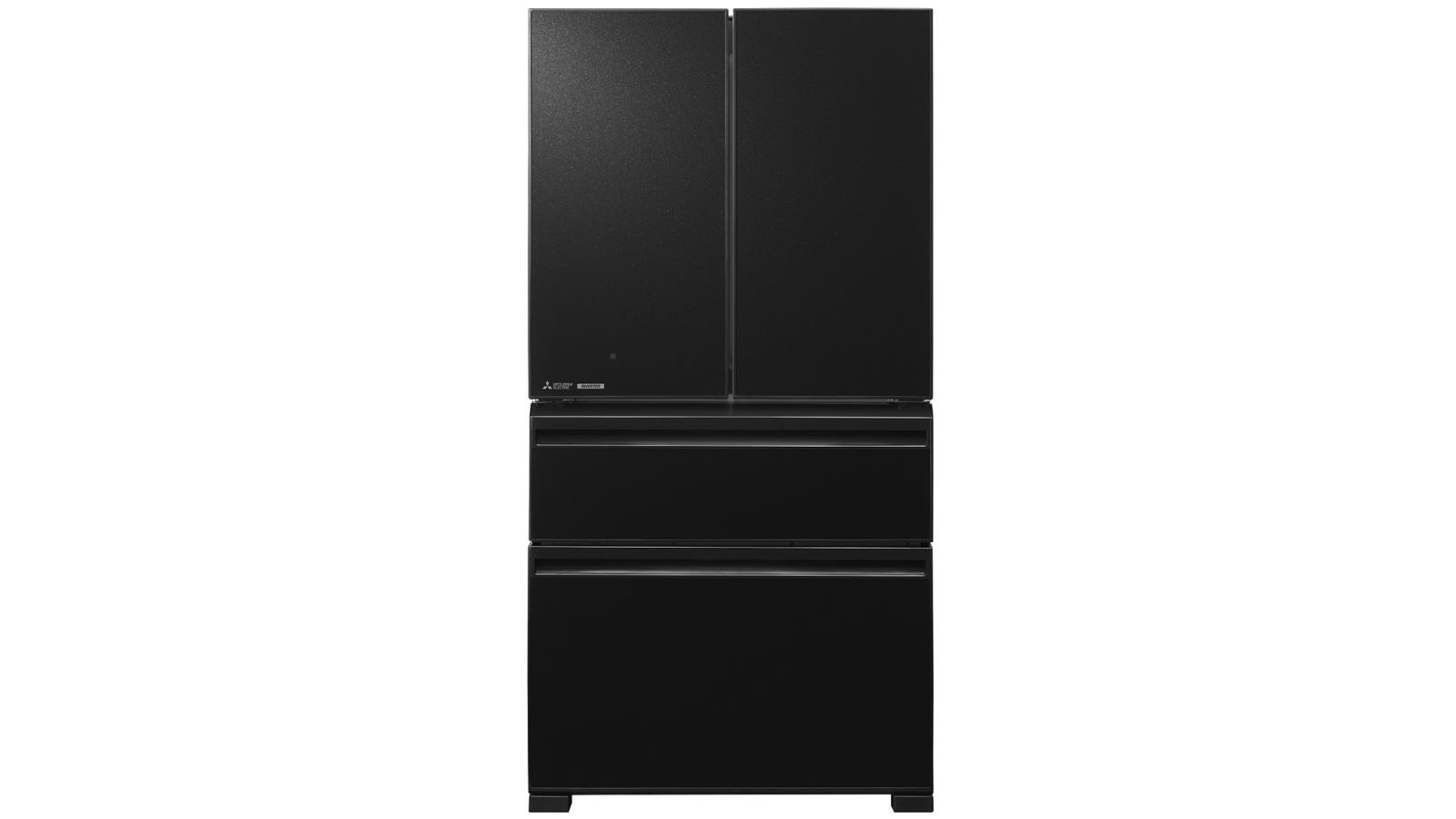 mitsubishi 650l l4 glass french door fridge brilliant black